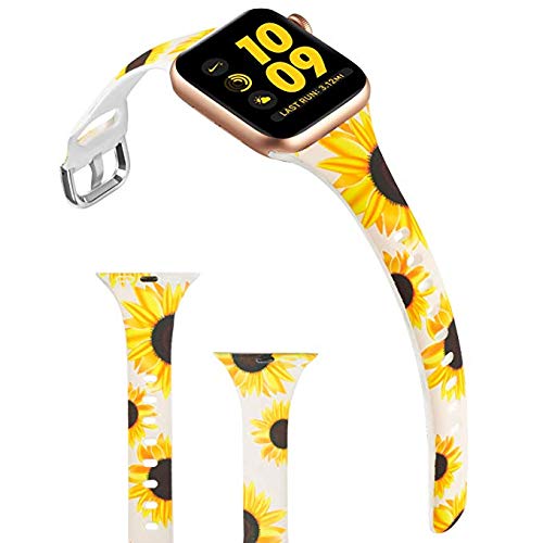 Product Cover ACBEE Compatible with Apple Watch Band 38mm 40mm 42mm 44mm for Women Small Large, Slim Narrow Floral Bands for Apple Watch Series 5/Series 4/Series 3/Series 2/Series 1 (Sunflowers, 42mm/44mm)