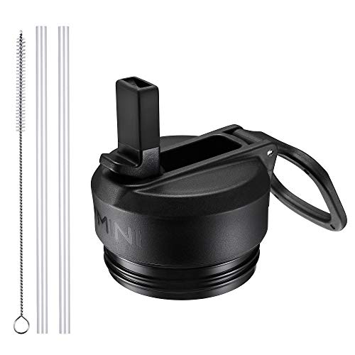 Product Cover Vmini Straw Lid/Cap, Compatible with YETI Rambler Lid, RTIC Bottle Lid and More, Wide and Rotating Handle, Including Straws and Brush - Black