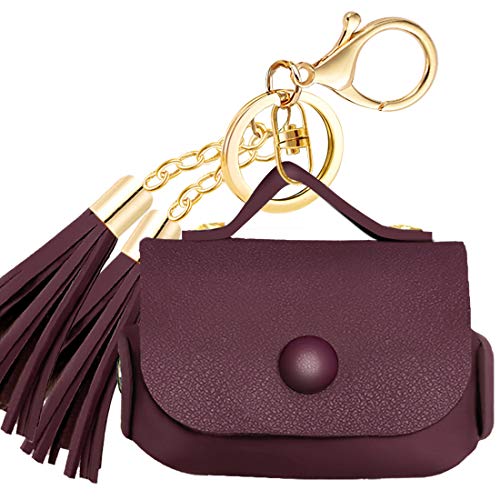 Product Cover JuQBanke Leather AirPods Pro Case, Protective Cover Compatible for Apple AirPods 3 Wireless Charging Case Headphones EarPods, Ultra-Thin Soft Designer Leather Cover with Keychain Hook, Burgundy