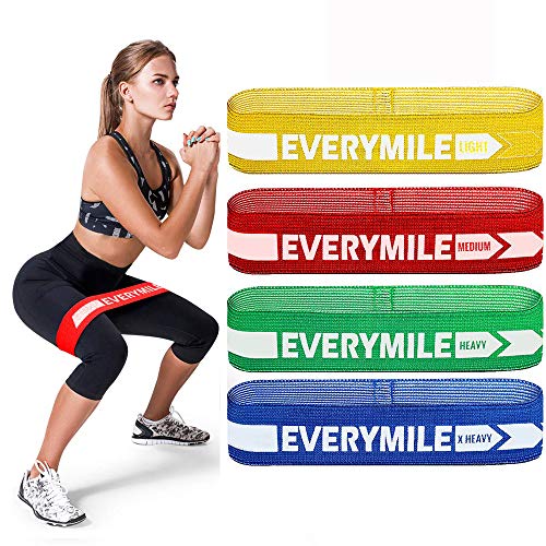 Product Cover EveryMile Resistance Bands for Legs and Butt, Fabric Exercise Bands Set Non-Slip Booty Bands, Hip Workouts, Pilates, Fitness and Strength Training, Resistance Loops Bands for Men & Women, 4 Packs