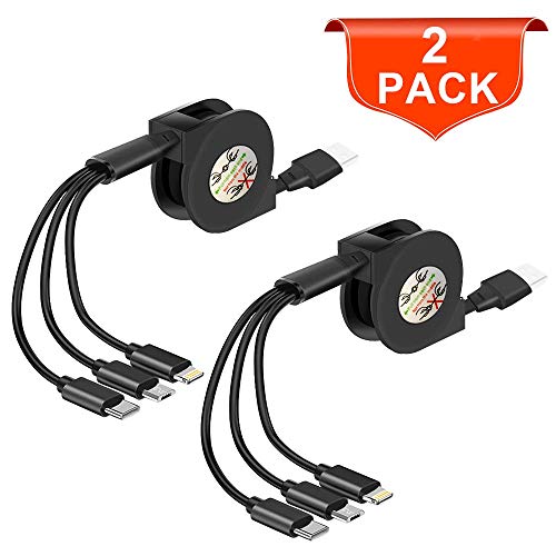 Product Cover Multi Charging Cable 2 Pack,Multi USB Charger Cable 3FT 3 in 1 Retractable Universal Multiple Charging Cord Adapter Type C,Micro USB Port Connectors for Cell Phones Tablets and More(Charging Only)