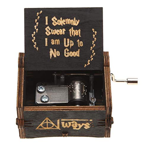 Product Cover Wood Music Boxes for Daughter, Engraved Vintage Wooden Musical Box Gifts for Wife, Hand Crank Music Box Gifts for Birthday/Christmas/Valentine's Day (Black Harry Potter)