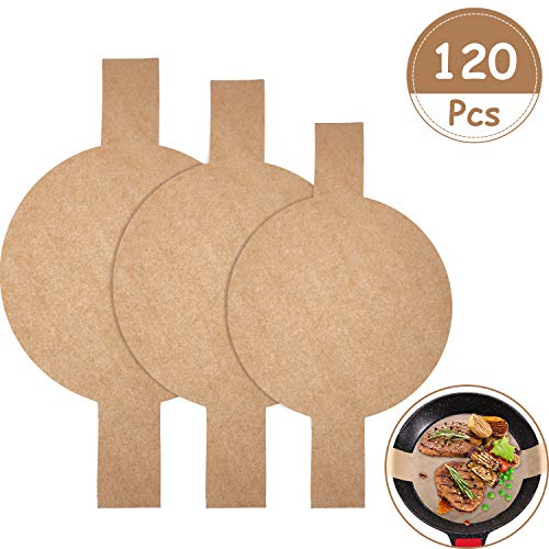 Product Cover 120 Pieces Precut Circle Cake Pan Liners Round Parchment Paper Non-stick Parchment Paper with Lift Tabs for Baking (Brown)