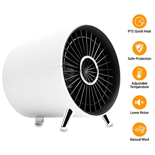 Product Cover Space Heater, Fan Heater, 1000W Personal Mini Space Heater Portable Electric Heaters Fan Indoor Use with Ceramic Heating Element & Tilt/Overheat Protection for Home and Office
