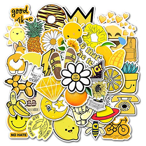 Product Cover Vsco Stickers for Water Bottle Waterproof Aesthetic Trendy Vinyl Cute Yellow Stickers Perfect for Laptop Phone Luggage Car (50-Pack)