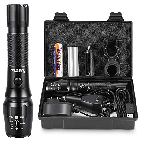 Product Cover Rechargeable Flashlight, LED Tactical Powerful Flashlight, Super Bright High Lumens Flashlights 18650 Battery Flashlight Tactial Military LED Torch USB Rechargeable Zoomable Flash Light