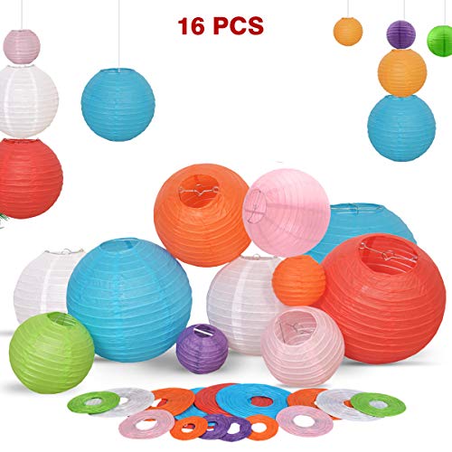Product Cover 16 Pieces Decorative Multicolor Party Chinese Paper Lanterns - 4