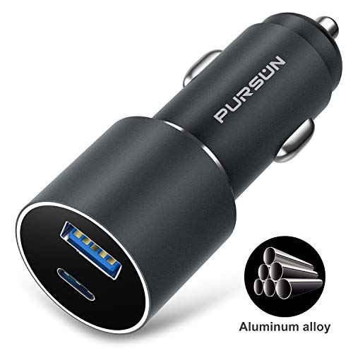 Product Cover 2020 Updated Aluminum PD USB Car Charger with Blue LED, Quick Charge 3.0 Technology, Fast 6A/36W Dual Ports Car Adapter, Smart Phone Charger for iPhone, iPad, Samsung, Google Pixel, Nexus and More