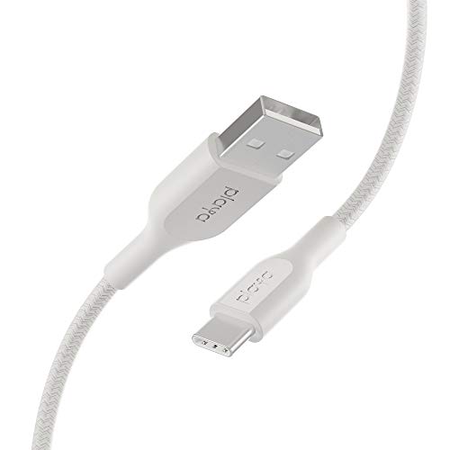 Product Cover Braided USB-C Cable by Playa (USB to USB-C Cable, USB Type-C Cable for Note10, S10, Pixel 3, iPad Pro, Nintendo Switch and More) (White, 6 in.)