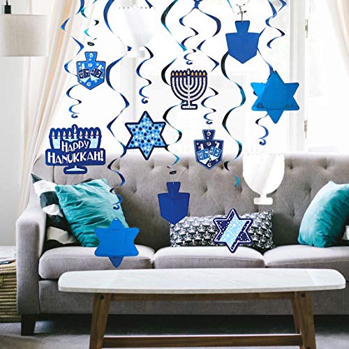 Product Cover The Dreidel Company Hanukkah Swirl Decorations, Includes 12 Swirls with Foil Hanukkah Cutouts 24