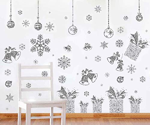 Product Cover Christmas Glitter Snowflakes Window Wall Stickers for Christmas Holiday Winter Home Decorations, Window Clings, Winter Wonderland Themed Party, Xmas Party Supplies Accessories - 80 PCs