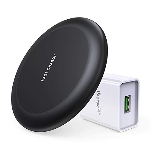 Product Cover VersionTECH. Qi Wireless Charger, Qi-Certified Wireless Fast Charging Pad with QC3.0 Adapter Compatible with iPhone 11 XS Max XR X 8 Plus Galaxy S10 S10 Plus S10E S9 S8 Plus Note10 9 8 Black
