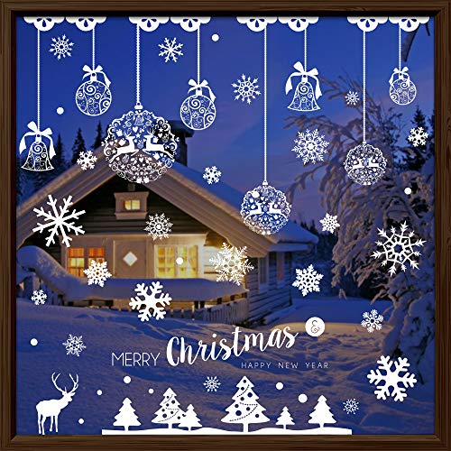 Product Cover OCATO 275 Pcs Christmas Window Clings Static Snowflakes Window Clings Decals Stickers Christmas Window Decorations Indoor Merry Christmas Winter Wonderland Decorations Ornaments Party Supplies