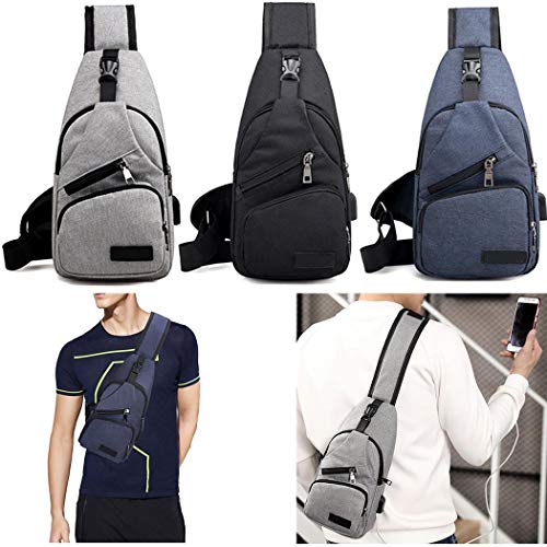 Product Cover Vershine Men's Canvas USB Rechargeable Chest Bag Small Backpack Messenger Bags
