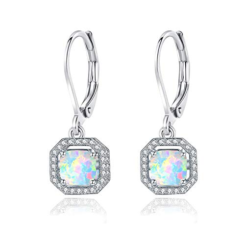Product Cover MDFUN Gold Plated Fire Opal Dangle Earrings Cubic Zirconia Drop Hypoallergenic Jewelry for Women (square white gold plated)