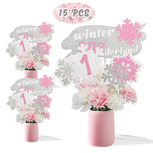 Product Cover Pink Winter Onederland Centerpieces Snowflakes One Winter Wonderland Table Toppers Winter First Birthday Party Decorations Baby Girls 1st Birthday- set of 15