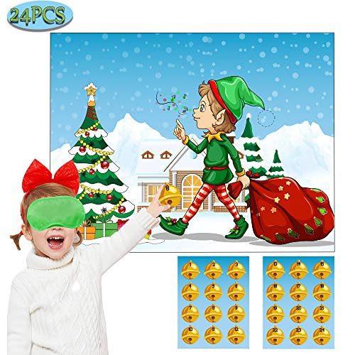 Product Cover MISS FANTASY Christmas Games for Kids Party Xmas Games Family Adult Activities Pin The Bell on The Elf Spirit Hat Xmas Gifts for Kids New Year Party Favor Supplies