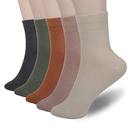 Product Cover Womens Socks, Socks Women Crew Quarter High Ankle Dress Cotton Thin Soft Casual Solid Color 5 Pairs