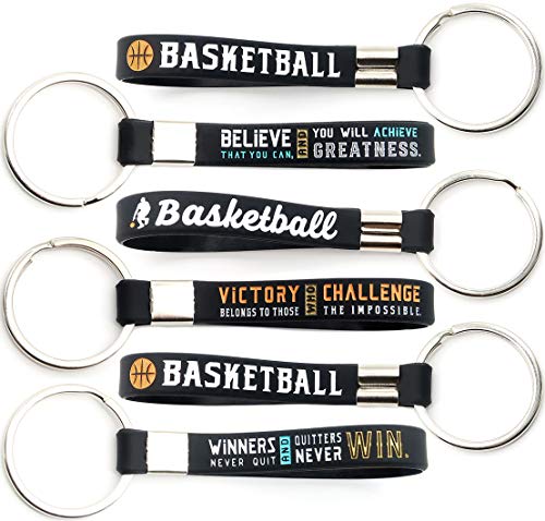 Product Cover (12-Pack) Basketball Keychains with Motivational Quotes - Wholesale Pack of Bulk Key Chains for Giveaway Gifts for Team, Basketball Theme Party Favors and Supplies for Boys Girls Men Women