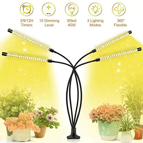 Product Cover Grow Light, Growing Lamps for Indoor Plants, Ochter 40W 80 LED Grow Light, Full Spectrum Plant Grow Lights for Plants Growth with 3/6/12H Intelligent Timer, 10 Dimmable Levels, USB or AC Powered