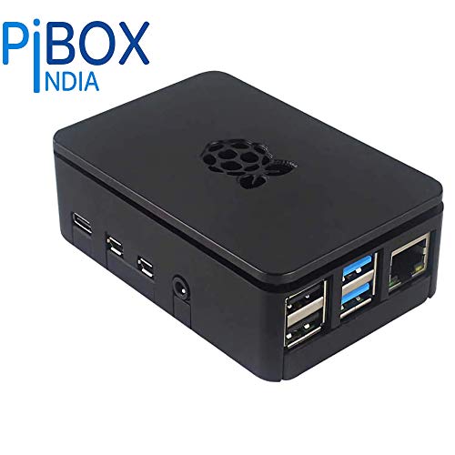 Product Cover PiBOX India Raspberry Pi 4 Case 1Gb, 2GB, 4GB Black, Raspberry Pi 4 Case with air vents, with logo top screwless modular design with readouts, ports access for Raspberry Pi 4 Model B, Pi 4B, Pi 4,Camera and Ports ABS (Black)