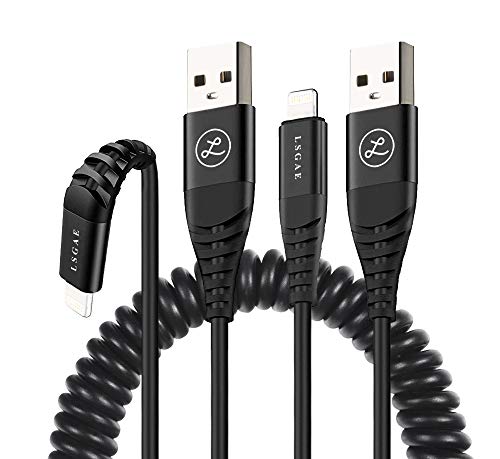 Product Cover Coiled Phone Cable for Car (2Pack, 4 Ft) Fast Charging & Data Transmission, Retractable Charging Cable, (Black)