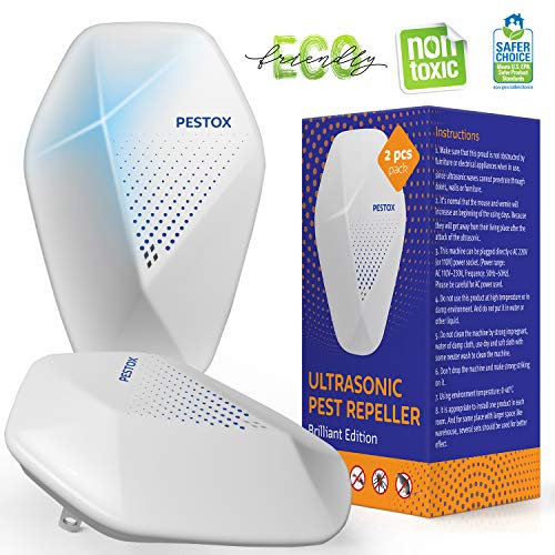 Product Cover Ultrasonic Pest Repeller Plug in - 2019 New - Outdoor/Indoor Electronic Pest Repellent - 2 Pack - Get Rid of Rat Mouse Squirrel Bug Bee Cockroach Fly Spider Mosquito - Safe for Pet (2)