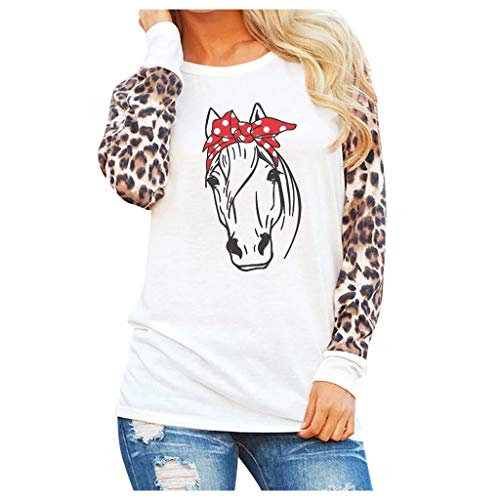 Product Cover KANGMOON Womens Solid Leopard Print Blouse Long Sleeve Patchwork Sweatshirt Fashion Ladies T-Shirt Oversize Tops Tunics