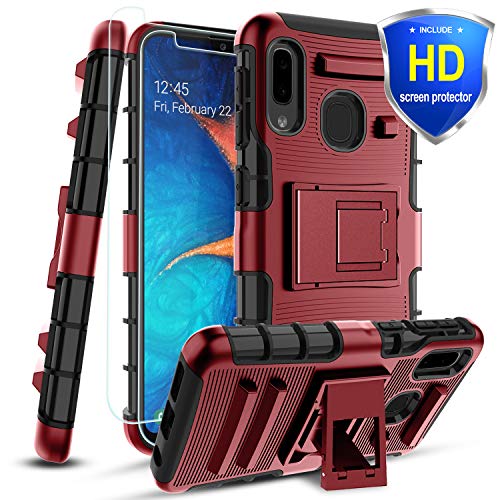 Product Cover Alleta Samsung Galaxy A20 Case,Galaxy A20 case/Galaxy A30 Case w/2 PCS Sreen Protector&Kickstand,[Skockproof] Dual Layer Full-Body Protective Phone Cover Case for Men/Women,PC-Red