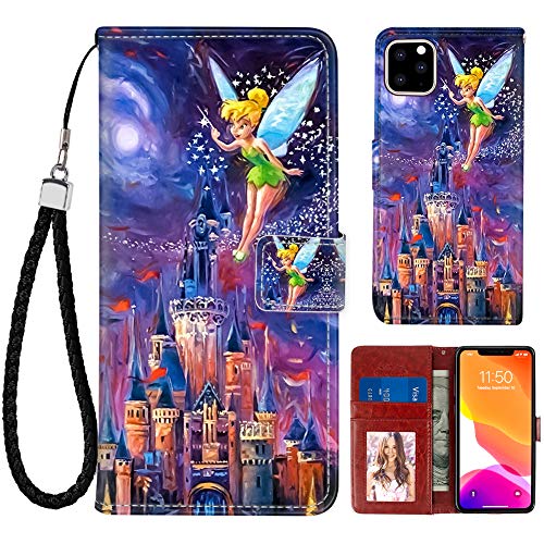 Product Cover DISNEY COLLECTION iPhone 11 Pro Max Case Wallet Case Tinkerbell at Cinderella Castle Design Magnetic Closure [Stand Feature] Folio Flip Cover with Card Holder and Wrist Strap Protective Shell