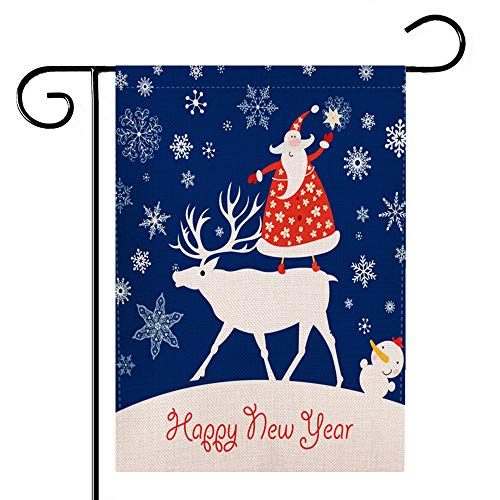 Product Cover AUMIAU Happy New Year Garden Flag Home Yard Decorative Double Sided Seasonal Garden Flag,Christmas Flag 12.5X18 Inches
