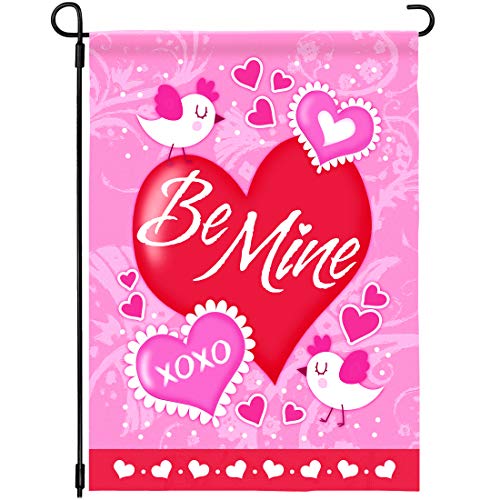Product Cover Joyousa Valentines Day Garden Flag - 12 x 18 Inches Double Sided - Artist Rendered & Weather Resistant - Love Heart Valentine Day Outdoor Yard Decor Small