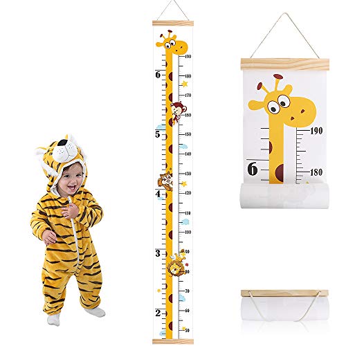 Product Cover Baby Growth Height Chart, Outivity Handing Ruler Wall Decor for Kids, Canvas and Wood Removable Wall Ruler for Kids