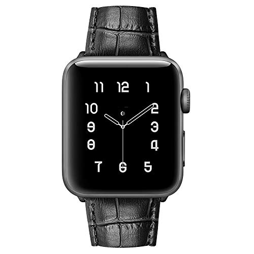 Product Cover MARGE PLUS Compatible with Apple Watch Band 44mm 42mm, Alligator Grain Calf Genuine Leather Strap for iWatch Series 5/4/3/2/1 Sport and Edition, Black