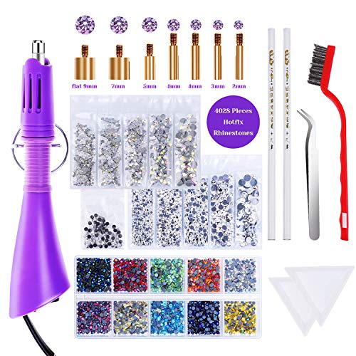 Product Cover Hotfix Applicator with Rhinestones, Cridoz Hot Fix Rhinestone Applicator Tool Kit with 4028Pcs Rhinestones, 7 Different Sizes Tips, Tweezers, Rhinestone Picker Pens and Brush for Bedazzler Crafts on C