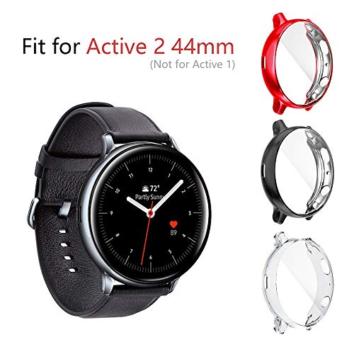 Product Cover Seltureone (3 Pack Compatible for Samsung Galaxy Watch Active 2 44mm Case, Heavy-Duty Overall Full Body Protective TPU Anti-Scratch Cover for Active2 44mm (Clear,Black,Red)