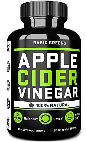 Product Cover Apple Cider Vinegar Capsules 100% Natural with Cayenne Pepper (60 Capsules) for Fast Weight Loss Cleanse FORMULATED in USA | Non-GMO | Gluten Free by BASIC GREENS