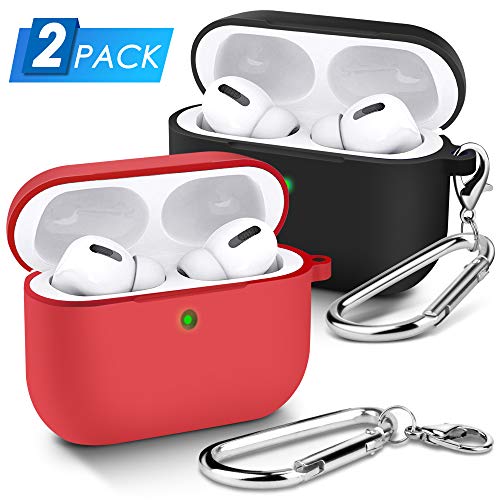 Product Cover Protective Case Cover for AirPods Pro 2019, 2 Pack Soft Skin Silicone Case with Keychain, [Front LED Visible] [Shock & Dust Resistant] for Boys & Girls, Black+Red