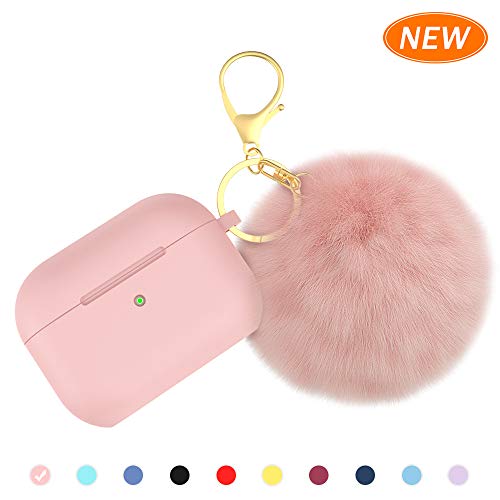 Product Cover BRG for Airpods Pro Case, Soft Silicone Case with Cute Pom Pom Keychain, Shockproof Slim Protective Cover for AirPods Pro Charging Case [Visible Front LED]