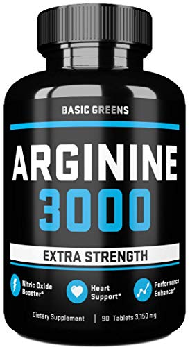 Product Cover L-Arginine 3150 Nitric Oxide Supplements For Men L-Arginine For Muscle Growth, Extra Strength, Vascularity, Endurance and Heart Health (90 Tablets) by BASIC GREENS