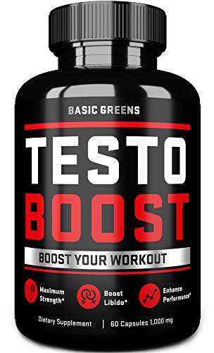 Product Cover Testosterone Booster for Men - Test Booster Supplements for Men Natural Boosting Formula Develop Powerful Muscles, Energy, Endurance, Recovery, and Lean Muscle, (60 Gel Capsules) by BASIC GREENS