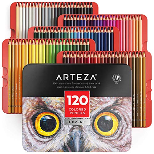 Product Cover ARTEZA Colored Pencils, Professional Set of 120 Colors, Soft Wax-Based Cores, Ideal for Drawing Art, Sketching, Shading & Coloring, Vibrant Artist Pencils for Beginners & Pro Artists in Tin Box