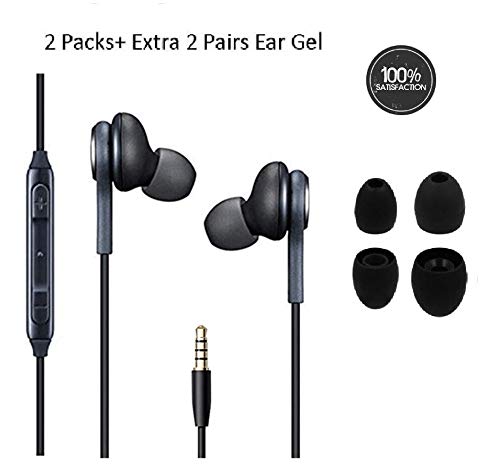 Product Cover in Ear Stereo Headphones with Microphone Compatible with Samsung Galaxy S10 S10+S9/S9+ S8/S8+ Note8 / Note9 S7 S7 Edge- Earbuds Remote 2 Pack (JL) Extra 4 Ear gels ...