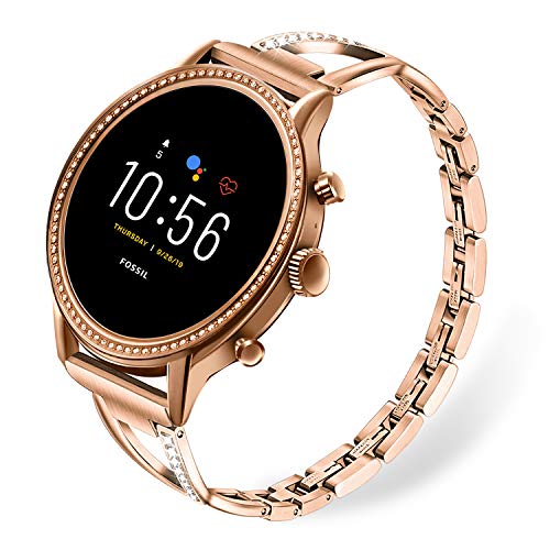 Product Cover TRUMiRR Women Watchband for Fossil Gen 5 Julianna Rose Gold, Bling Diamond & Stainless Steel Watch Band Quick Release Strap Jewelry Wristband for Fossil Gen 5 Julianna Touchscreen Smartwatch