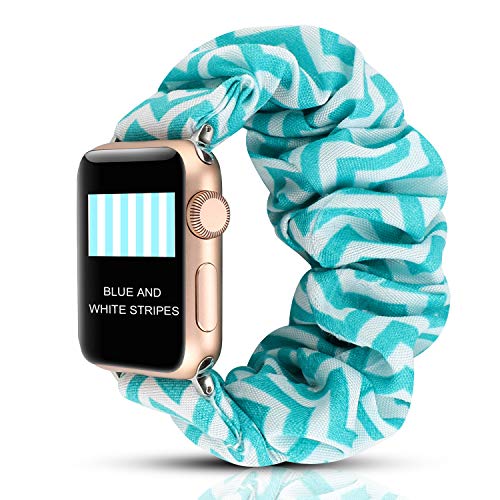 Product Cover WONMILLE Scrunchie Elastic Watch Band Compatible with Apple Watch Band 38mm 40mm, Women Girls Cloth Elastics Hair Wristbands Replacement for iWatch Series 1 2 3 4 5 (Green Stripe, 38mm/40mm)