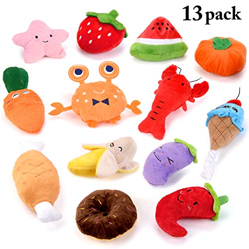 Product Cover Fansport 13 Pack Dog Squeaky Toys Cute Plush Toys Stuffed Fruits Vegetables Dog chew Toy Squeaky Dog Toys for Puppy Small Medium Dog Pets