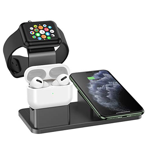 Product Cover Metal Wireless Charger, GPED 3 in1 Fast Wireless Charging Station Wireless Charging Dock Wireless Charging Stand for iPhone 11 11pro 11pro Max X XS XR Xs Max 8 8 Plus Apple Watch and AirPods Pro