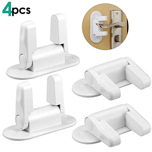 Product Cover Door Lever Lock, Child Safety Locks for Door with Strong Adhesive, 4PCS Door Flip Lock for Baby, Child and Pet (White)