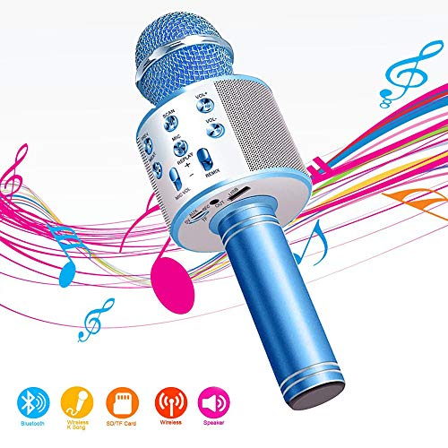 Product Cover Wireless Bluetooth Karaoke Microphone,4 in 1 Portable Handheld Mic Speaker for Company Meeting Kids Home KTV Party,Compatible with Android & iOS，Perfect Birthday & Christmas Gift(Blue)