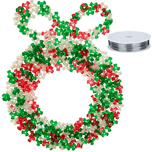Product Cover Llxieym 1600 Pieces Christmas Tri Beads Plastic Tri Beads with Copper Wire Christmas Holiday Beaded Ornaments Candy Cane Ornament Craft Kit for DIY Craft Christmas Decoration (Red, Green, White)